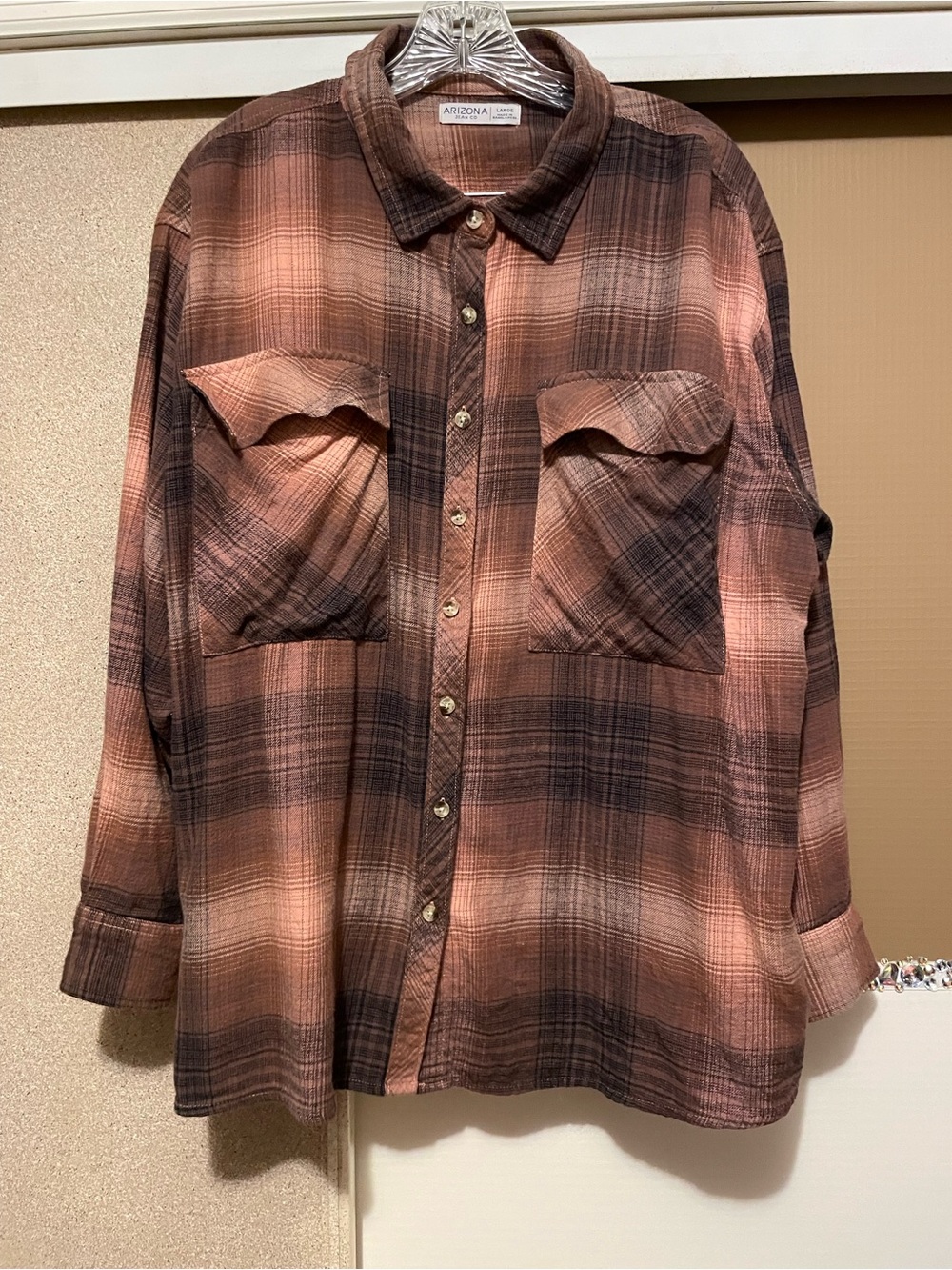Arizona Jean Company Rust and Brown Plaid Button-Front Shirt